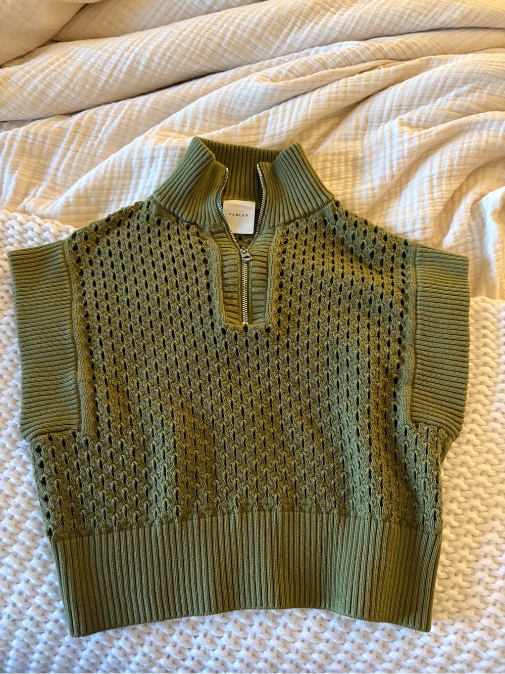 Varley Olive Knit Half-Zip Sleeveless Pullover Vest